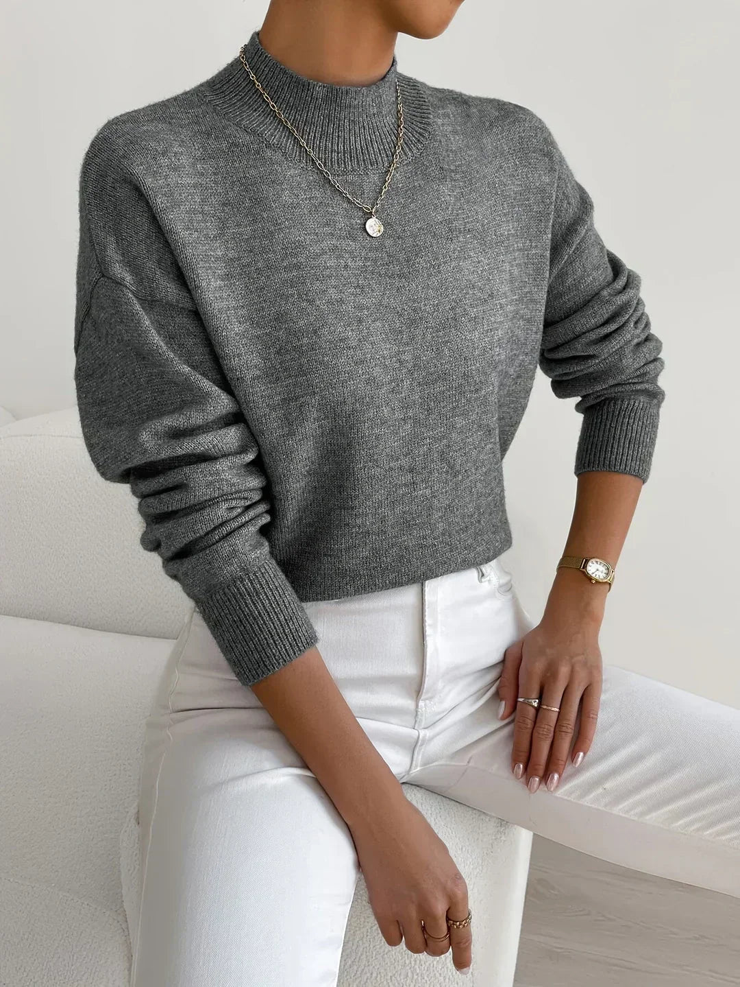 Women's Jumpers with Cozy Turtleneck for Autumn in Dark Grey