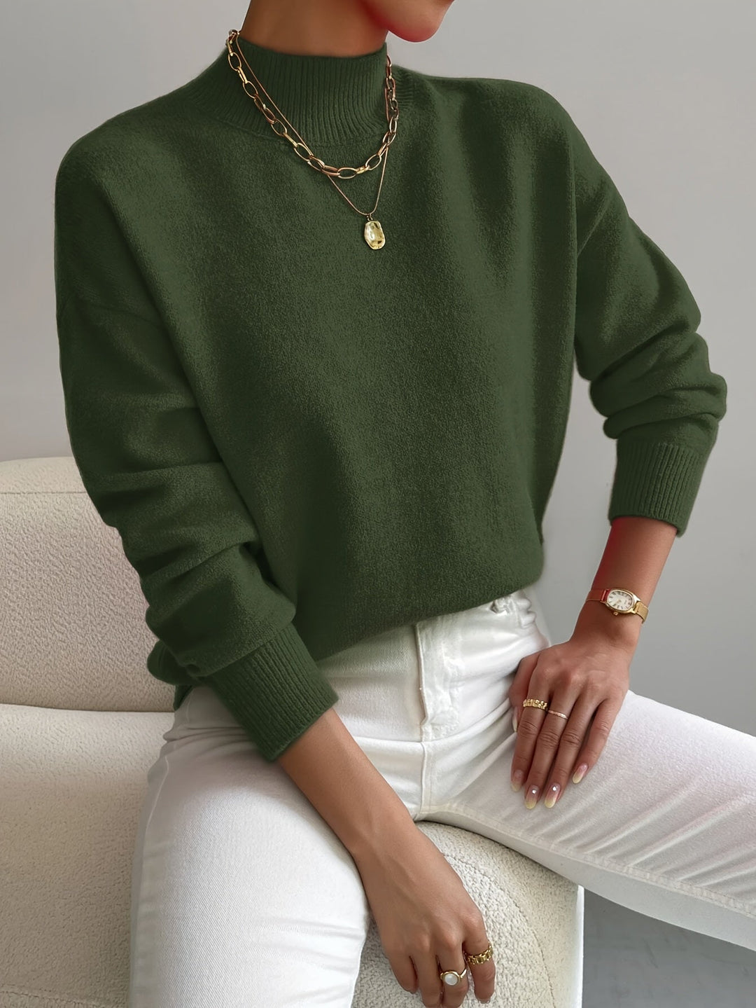 Women's Jumpers with Cozy Turtleneck for Autumn in Green
