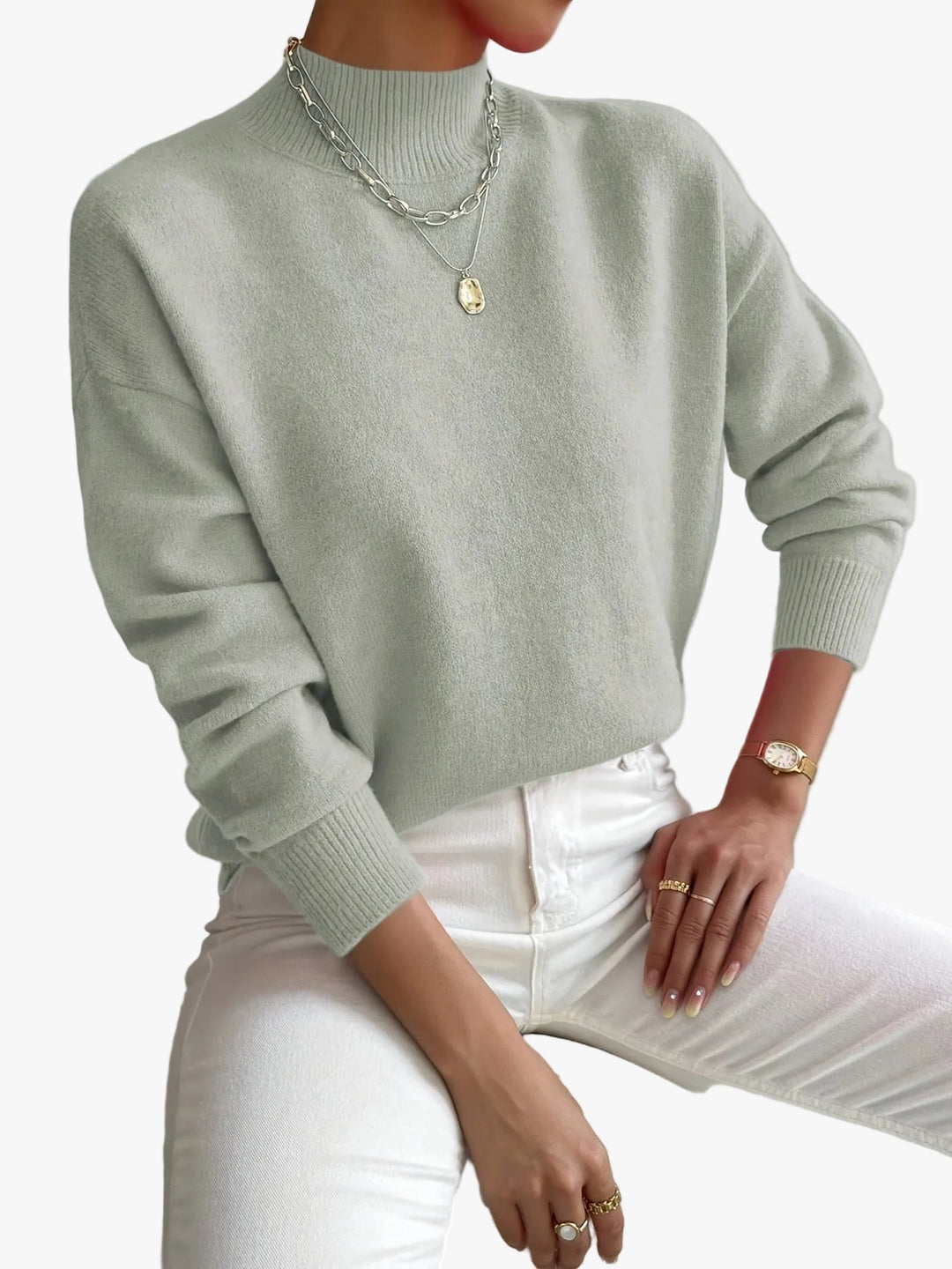 Women's Jumpers with Cozy Turtleneck for Autumn in Light Green