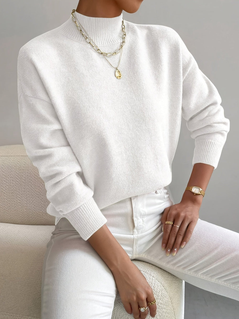 Women's Jumpers with Cozy Turtleneck for Autumn in White