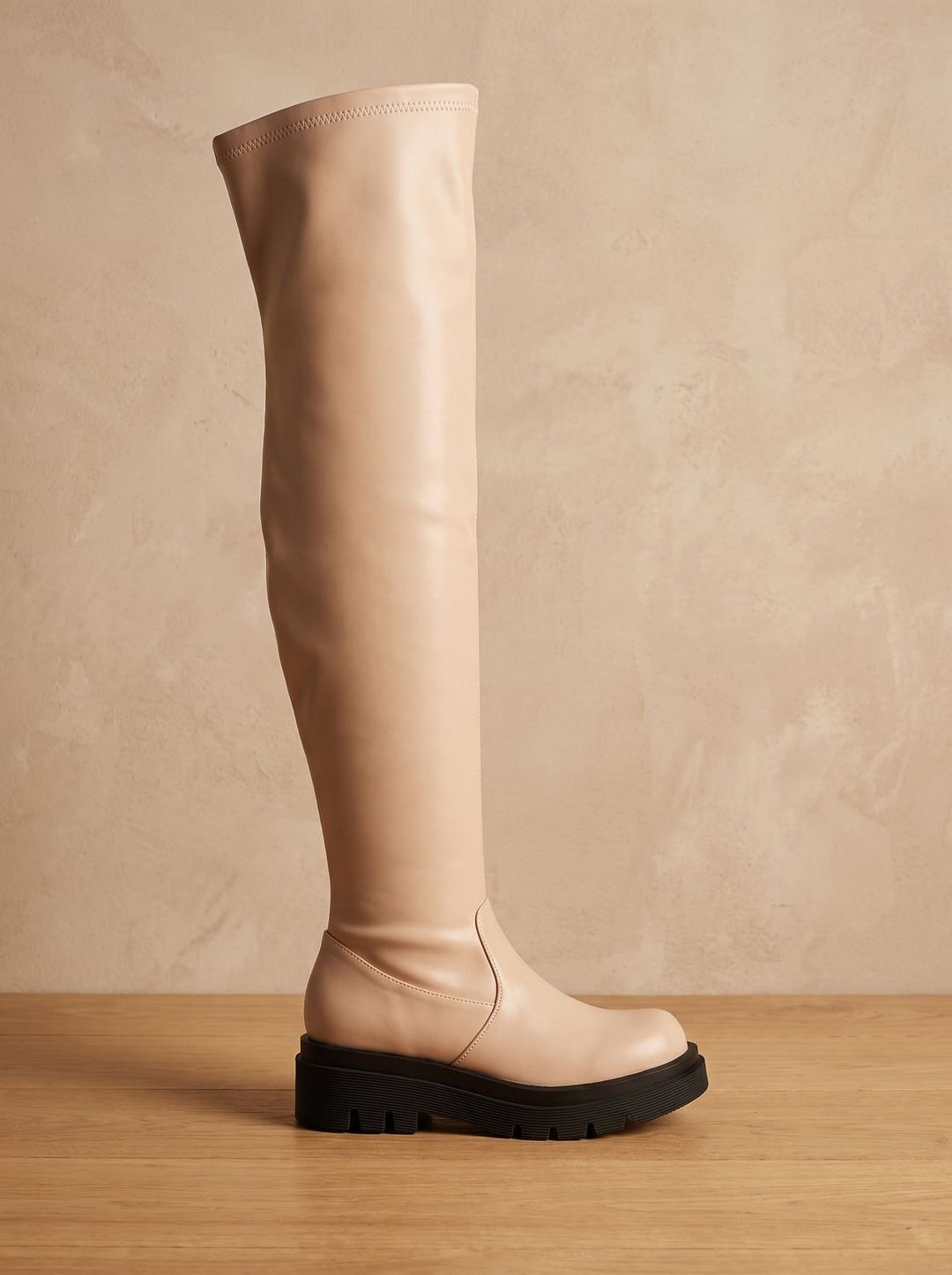 Women's Knee High Boots Chunky Sole in Beige