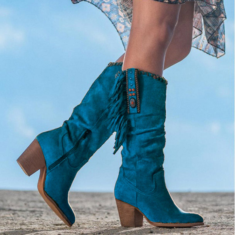 Women's Knee High Boots in Western Style in Türkis