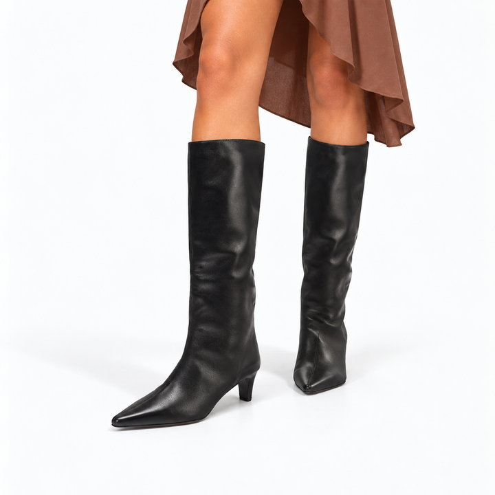 Women's Knee-High Boots Pointed-Toe Faux Leather in Black 1