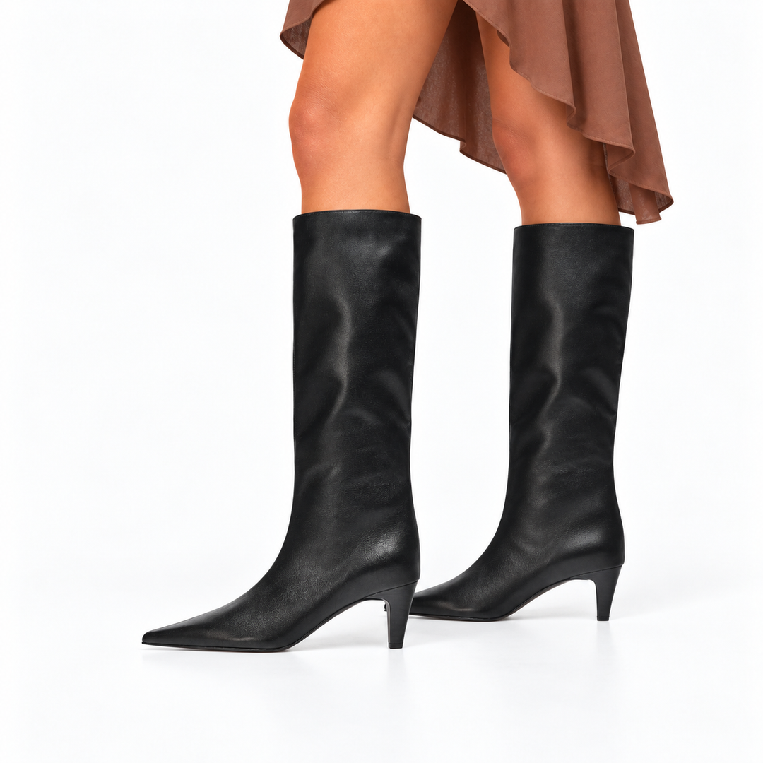 Women's Knee-High Boots Pointed-Toe Faux Leather in Black 2