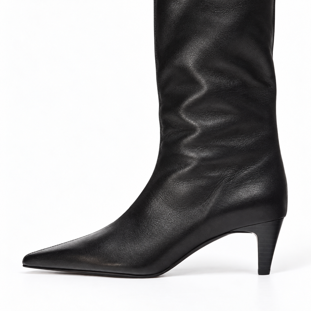Women's Knee-High Boots Pointed-Toe Faux Leather in Black 3