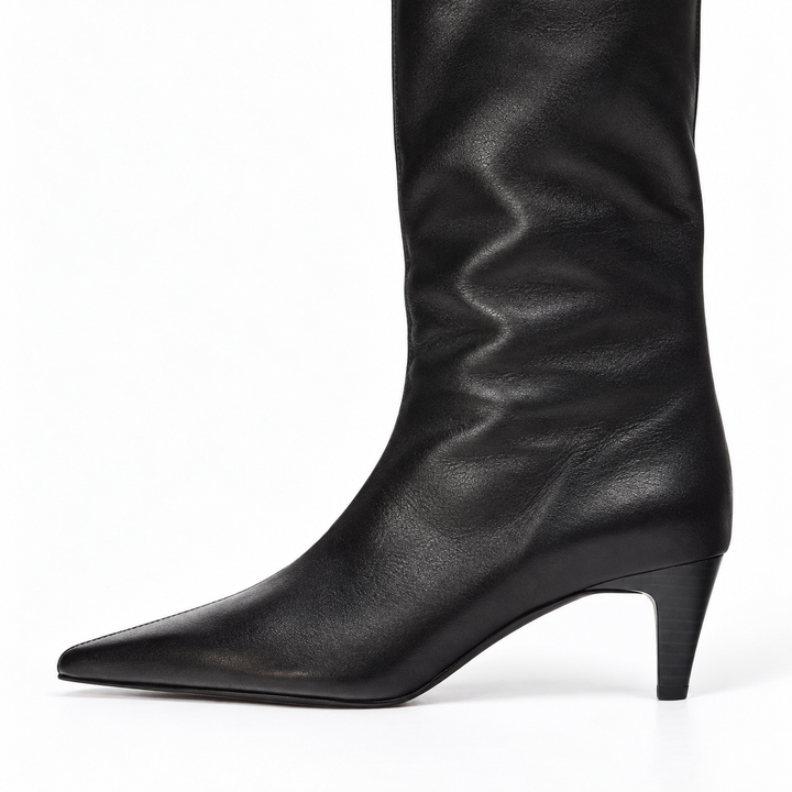 Women's Knee-High Boots Pointed-Toe Faux Leather in Black 3