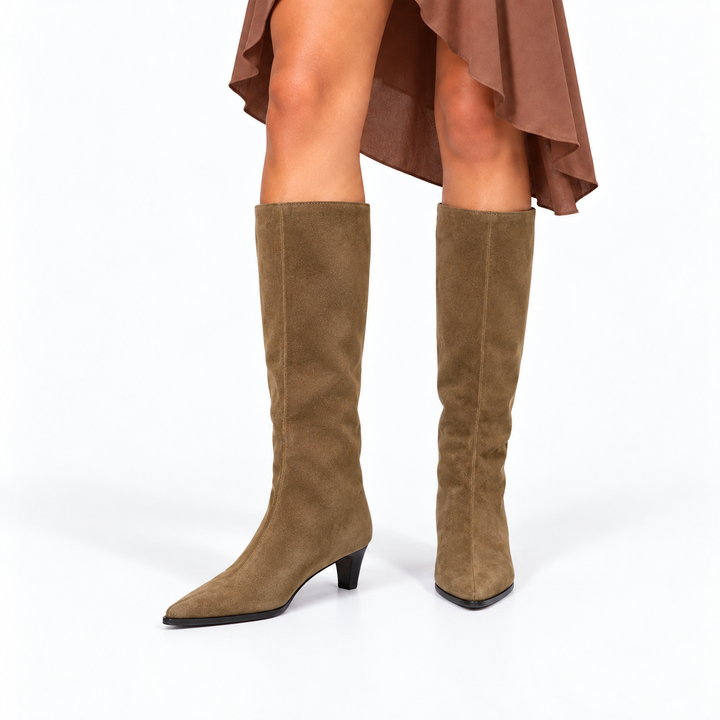 Women's Knee-High Boots Pointed-Toe Faux Leather in Brown