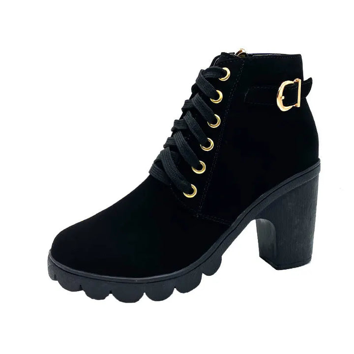 Women's Knee High Boots with Chunky Heel in Black