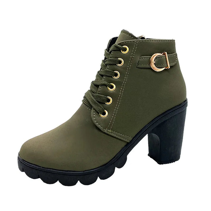 Women's Knee High Boots with Chunky Heel in Green