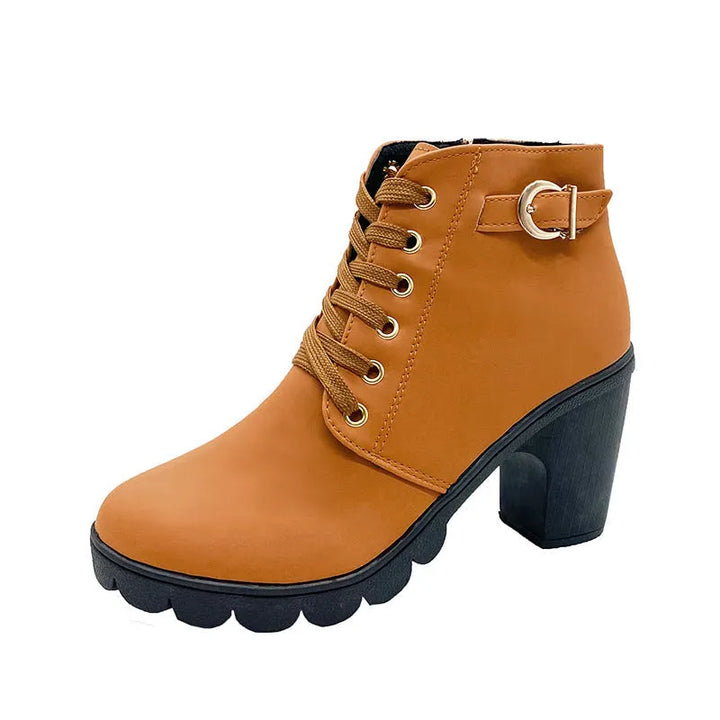 Women's Knee High Boots with Chunky Heel in Yellow