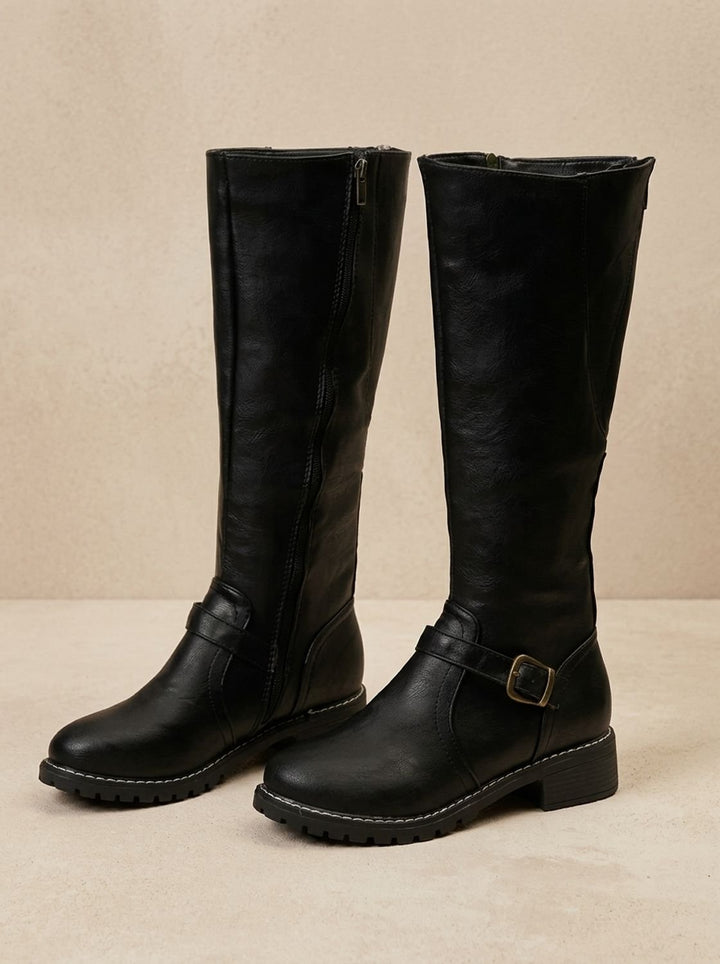 Women's Knee High Boots with Side-Zip in Black