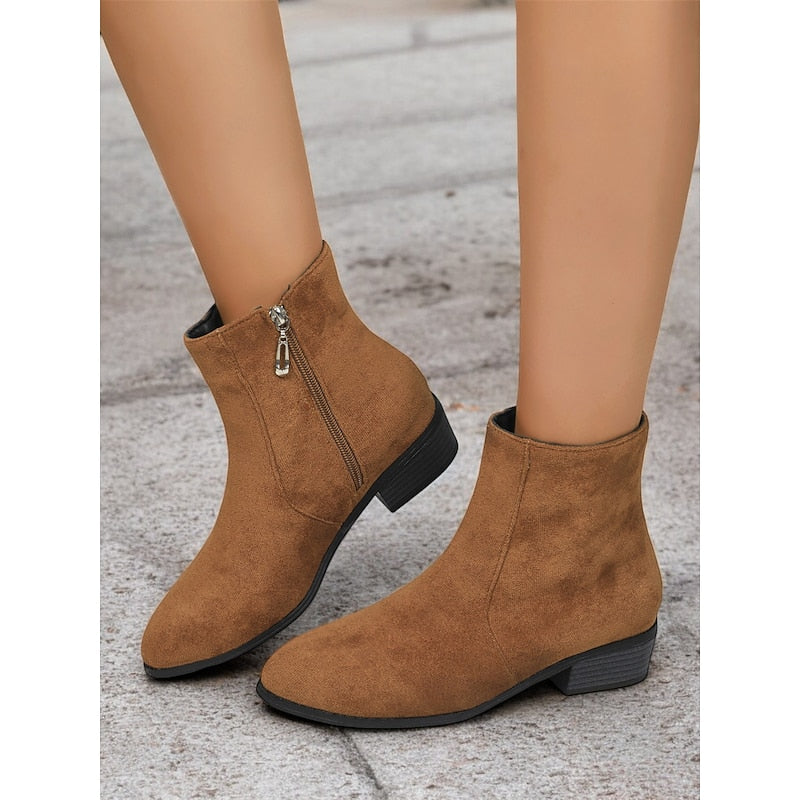 Women's Knee High Boots with Side Zip in Brown