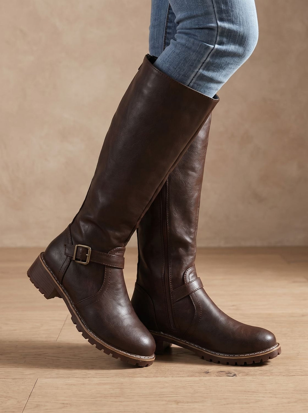 Women's Knee High Boots with Side-Zip in Dark Brown