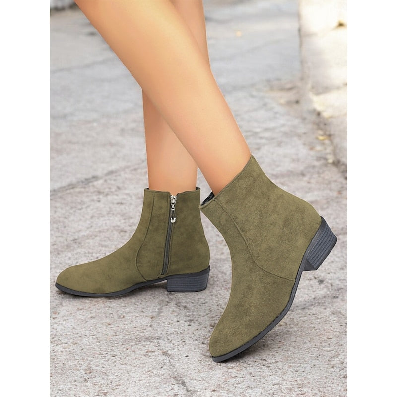 Women's Knee High Boots with Side Zip in Green