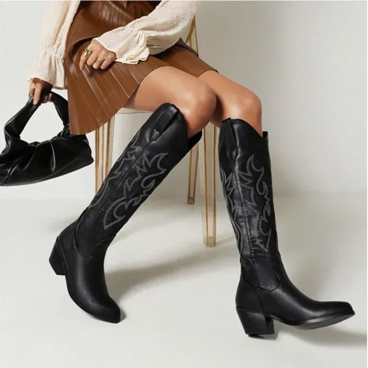 Women's Knee-High Cowboy Leather Boots