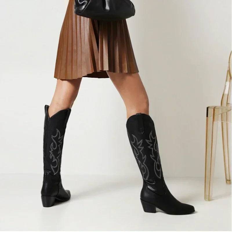 Women's Knee-High Cowboy Leather Boots (3)