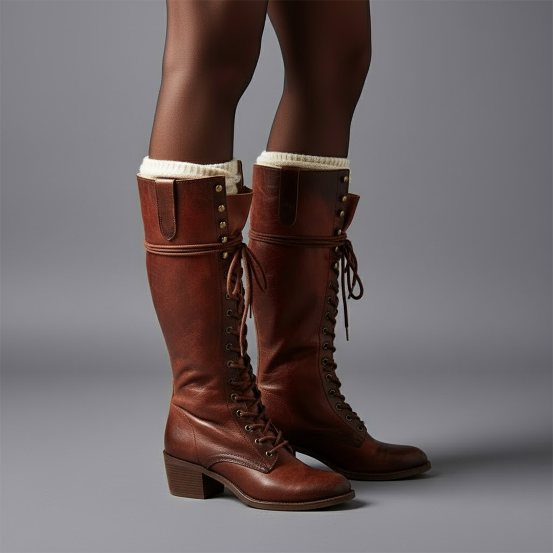 Women's Knee-High Lace-Up Boots with Block Heel (11)