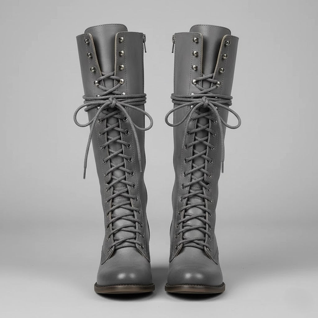 Women's Knee-High Lace-Up Boots with Block Heel (3)