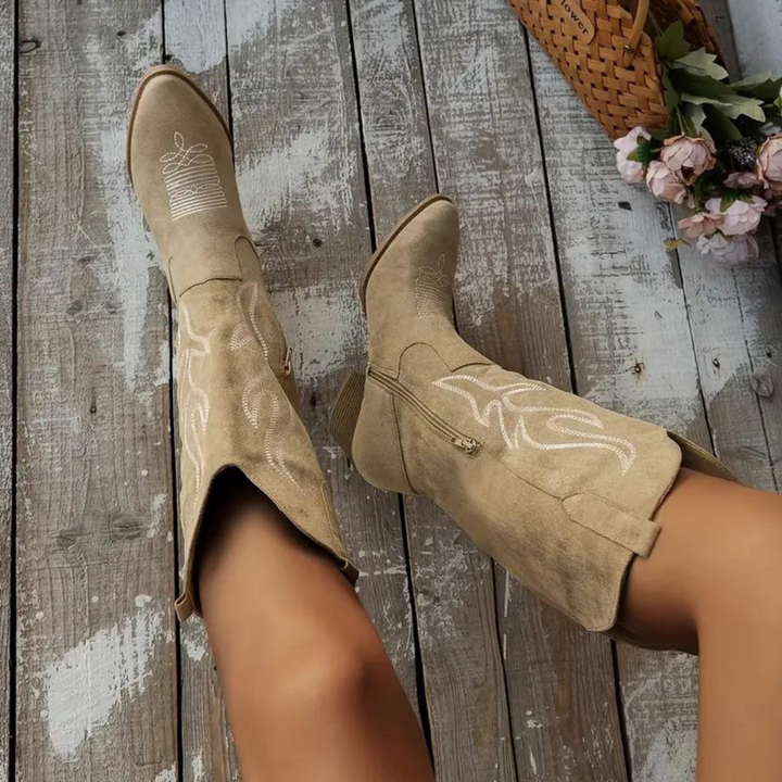 Women's Knee-High Pointed Leather Cowboy Boots