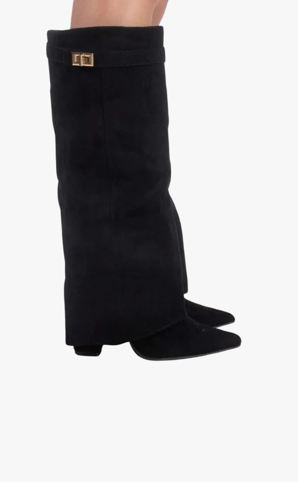Women's Knee-High Pointed-Toe Boots with Buckle Strap