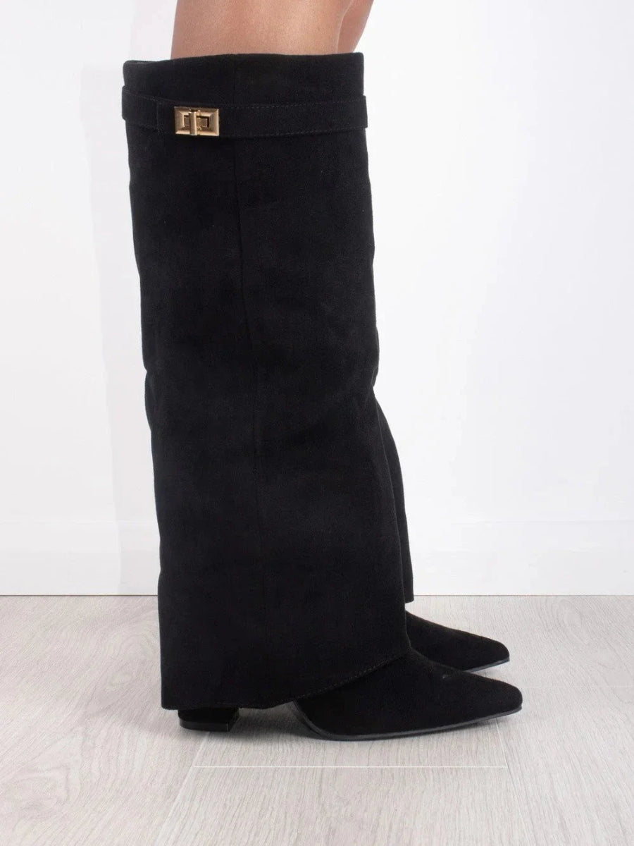 Women's Knee-High Pointed-Toe Boots with Buckle Strap (2)