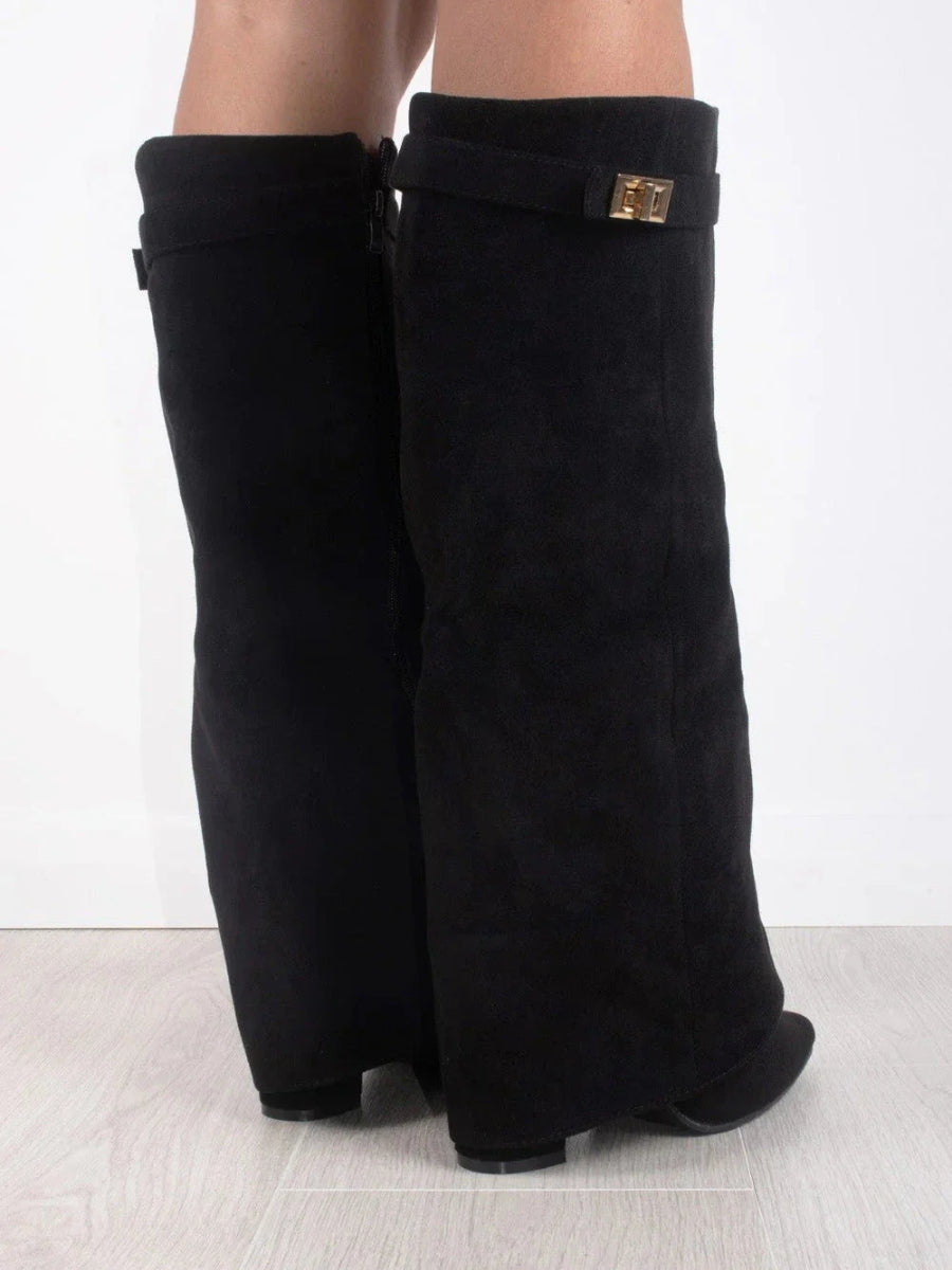 Women's Knee-High Pointed-Toe Boots with Buckle Strap (5)