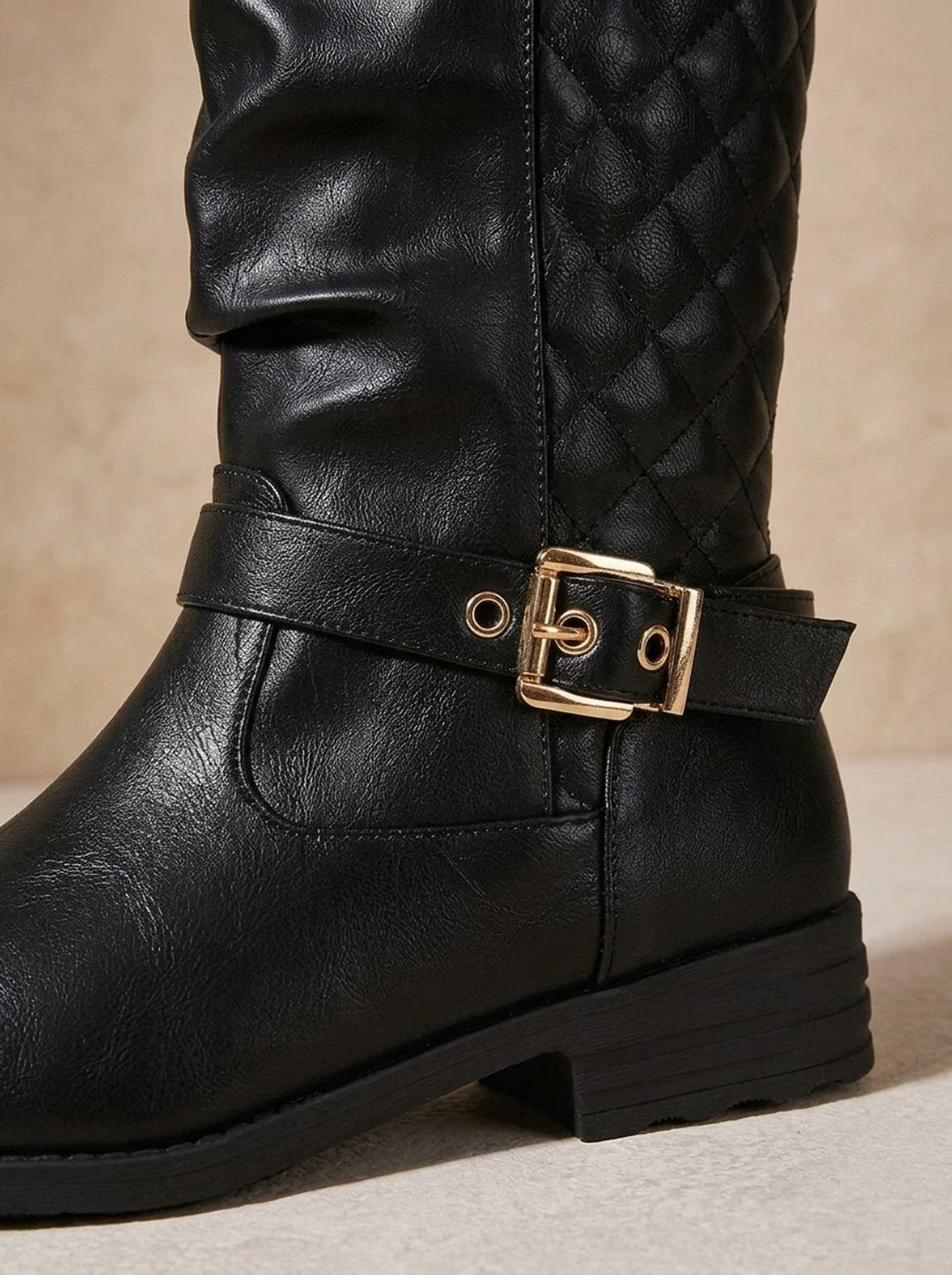 Women's Knee-High Slouch Boots with Gold Buckle in Gold-coloured 10