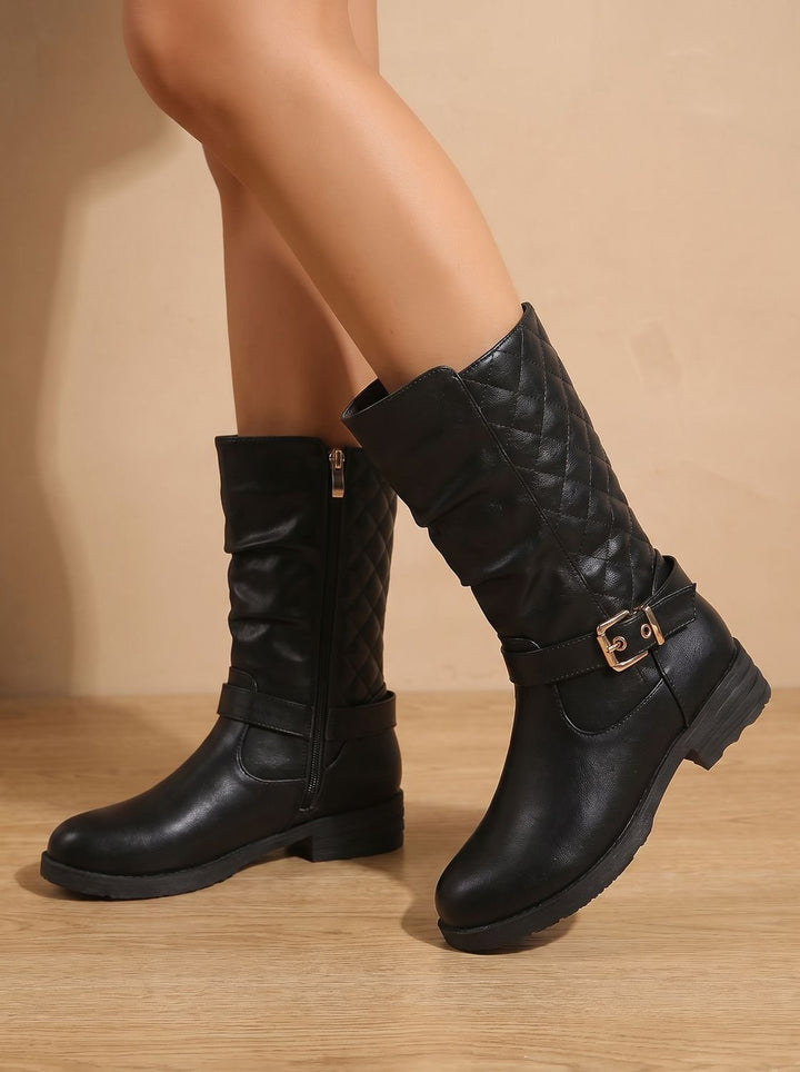 Women's Knee-High Slouch Boots with Gold Buckle in Gold-coloured 7