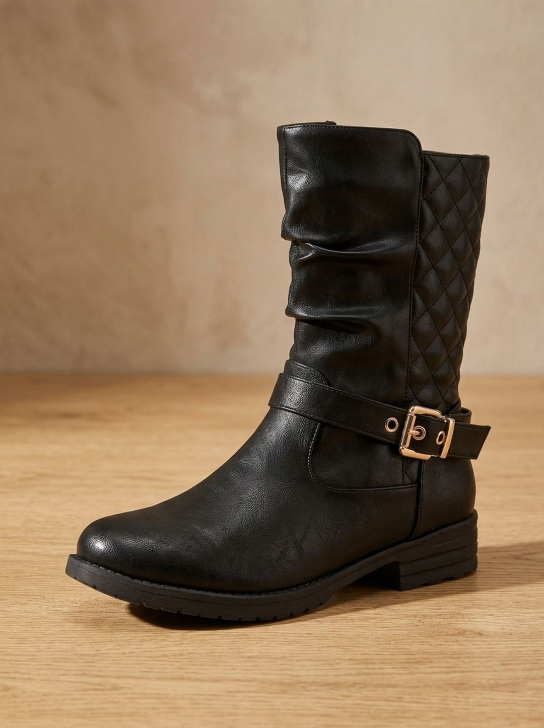 Women's Knee-High Slouch Boots with Gold Buckle in Gold-coloured 9