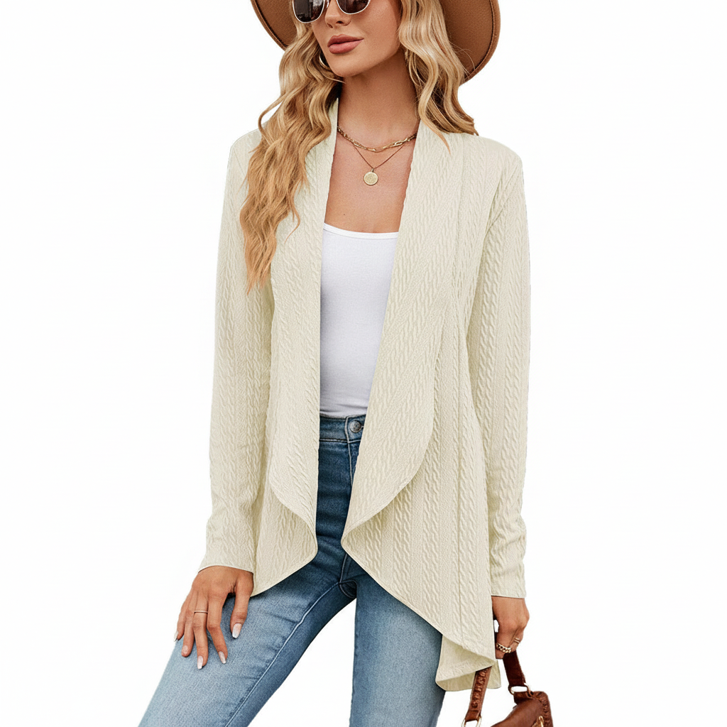 Women's Knit Cardigan for Fall Layering in Beige