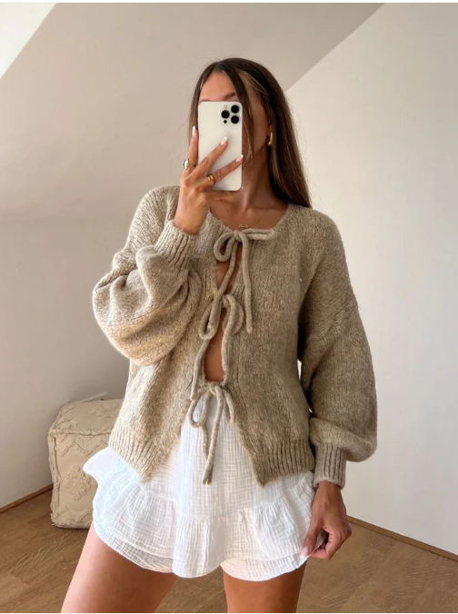 Women's Knit Cardigan with Bows (2)
