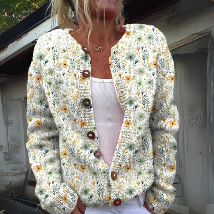 Women's Knit Cardigan with Floral Print in Green