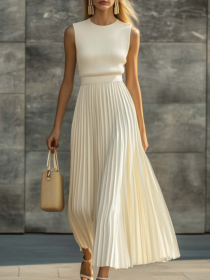 Women's Knit Chiffon Evening Maxi Dress in Cream