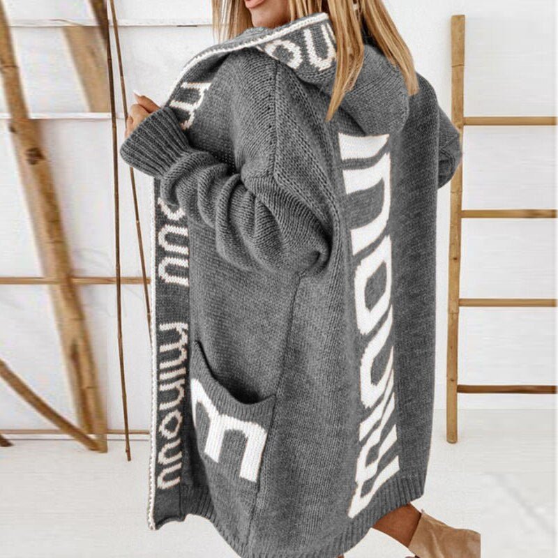Women's Knit Hooded Sweater for Autumn in Grey