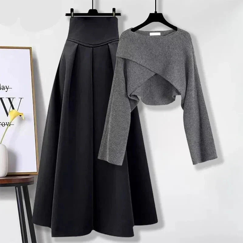 Women's Knit Pullover Skirt Set for Autumn