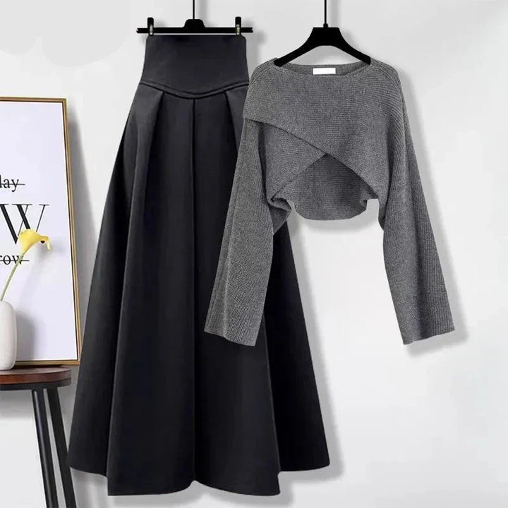 Women's Knit Pullover Skirt Set for Autumn