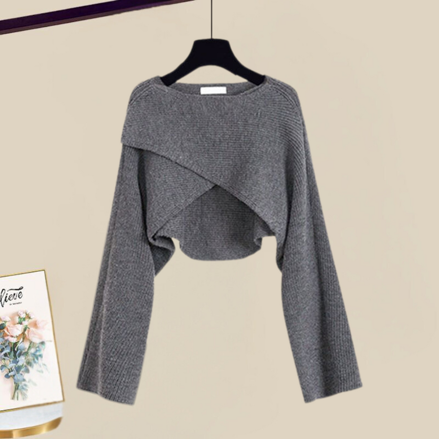 Women's Knitted Dress and Cropped Sweater Set in Grey 2