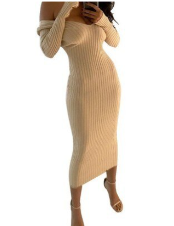 Women's Knitted Dress for Autumn Occasions in Kakipflaume