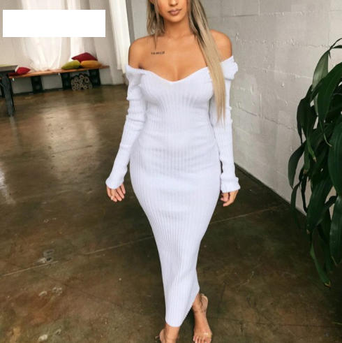 Women's Knitted Dress for Autumn Occasions in White