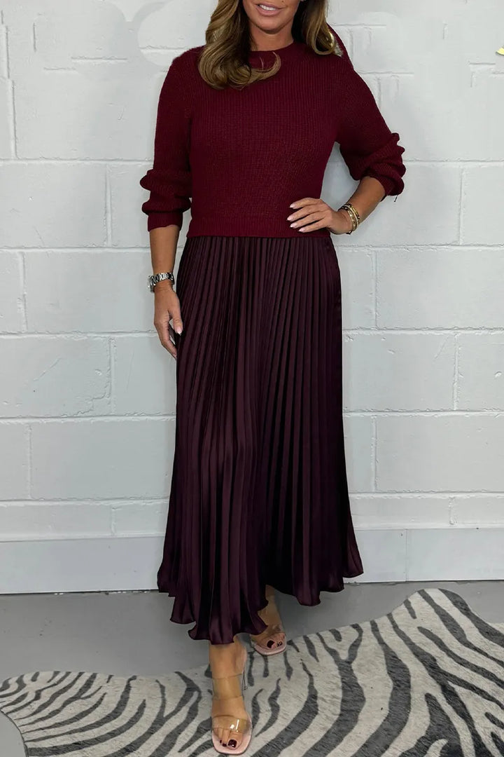 Women's Knitted Dress for Occasions in Wine