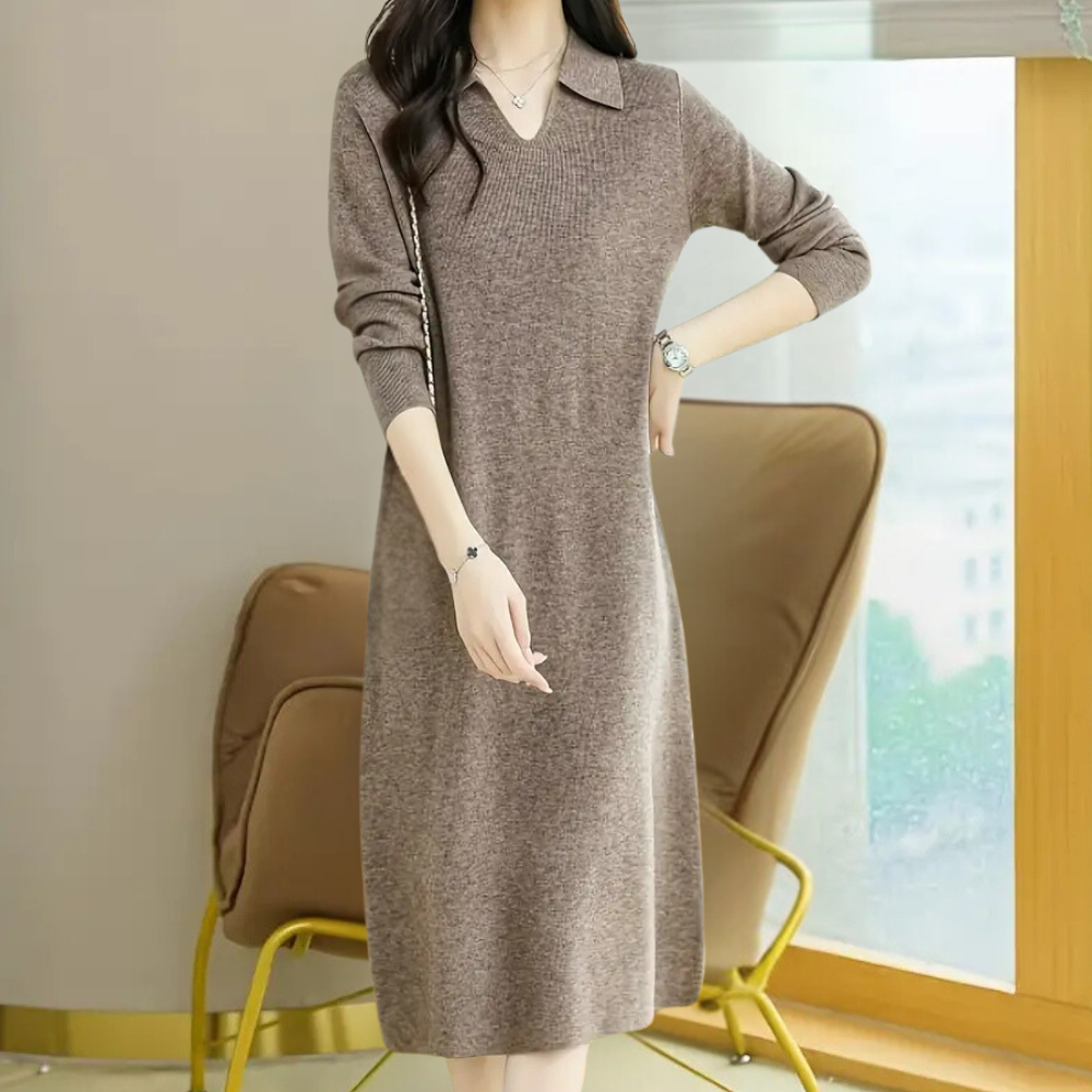 Women's Knitted Dress in Midi for Everyday in Khaki