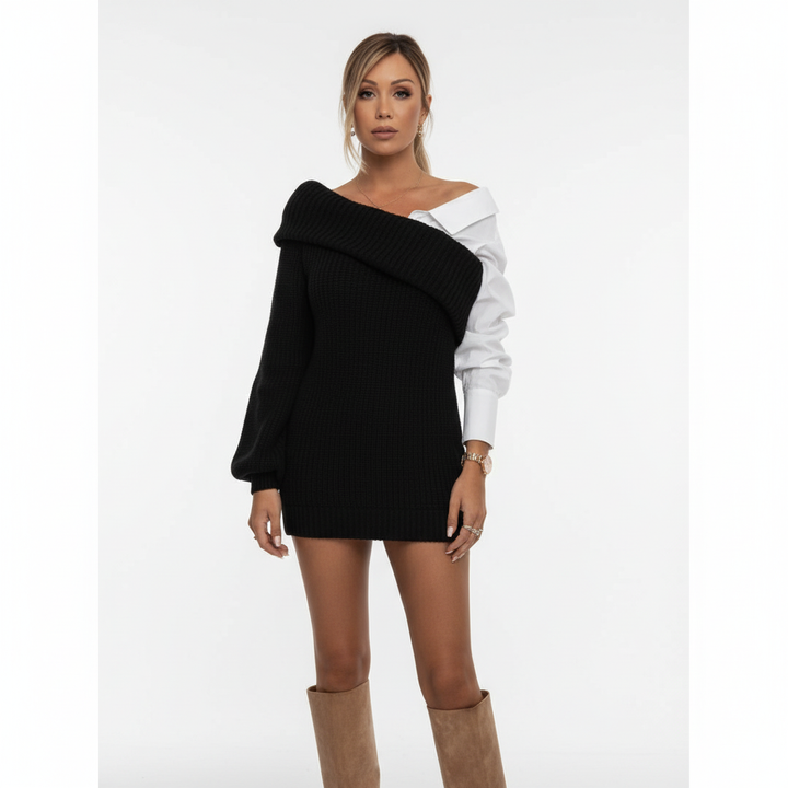 Women's Knitted Dress with Long Sleeves in Black