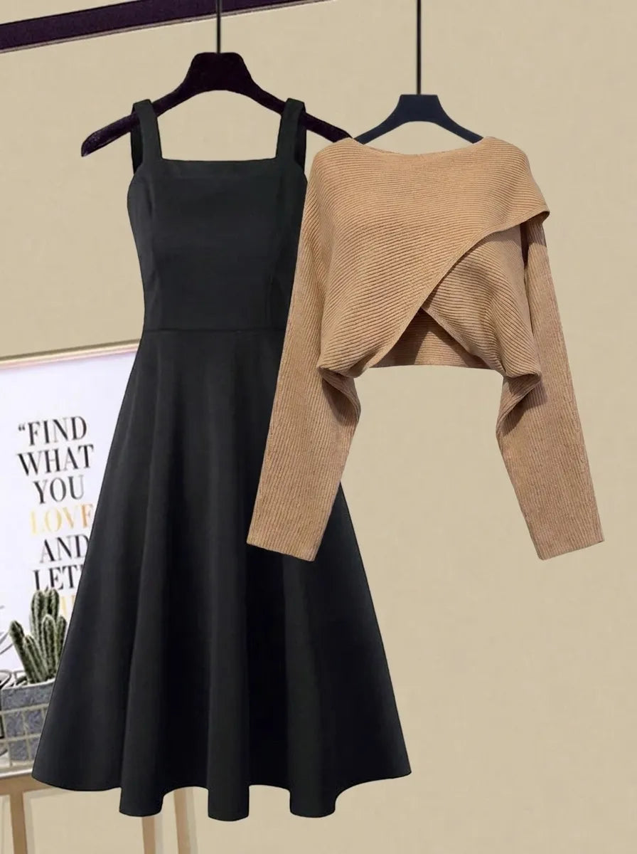 Women's Knitted Jumper Dress for Parties in Brown