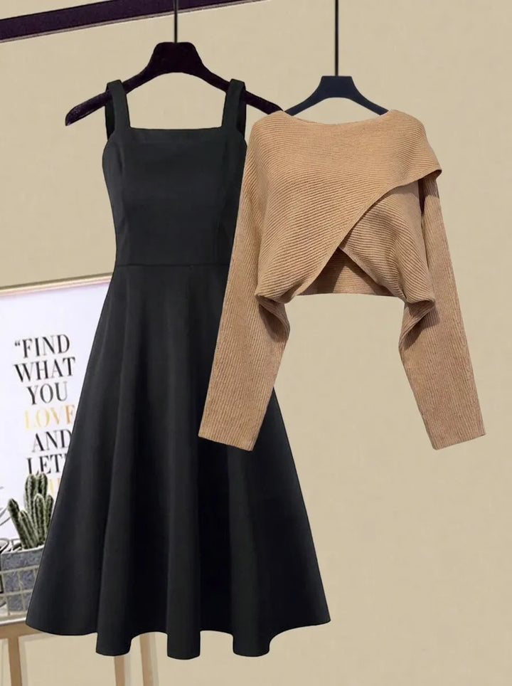 Women's Knitted Jumper Dress for Parties in Brown