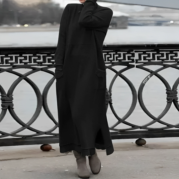Women's Knitted Maxi Dress for Autumn Weddings in Black