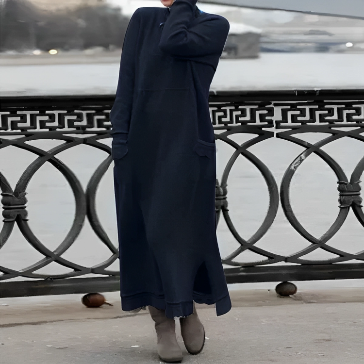 Women's Knitted Maxi Dress for Autumn Weddings in Blue