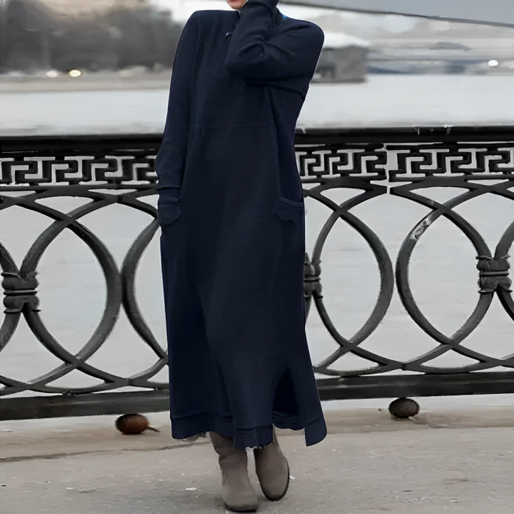 Women's Knitted Maxi Dress for Autumn Weddings in Blue
