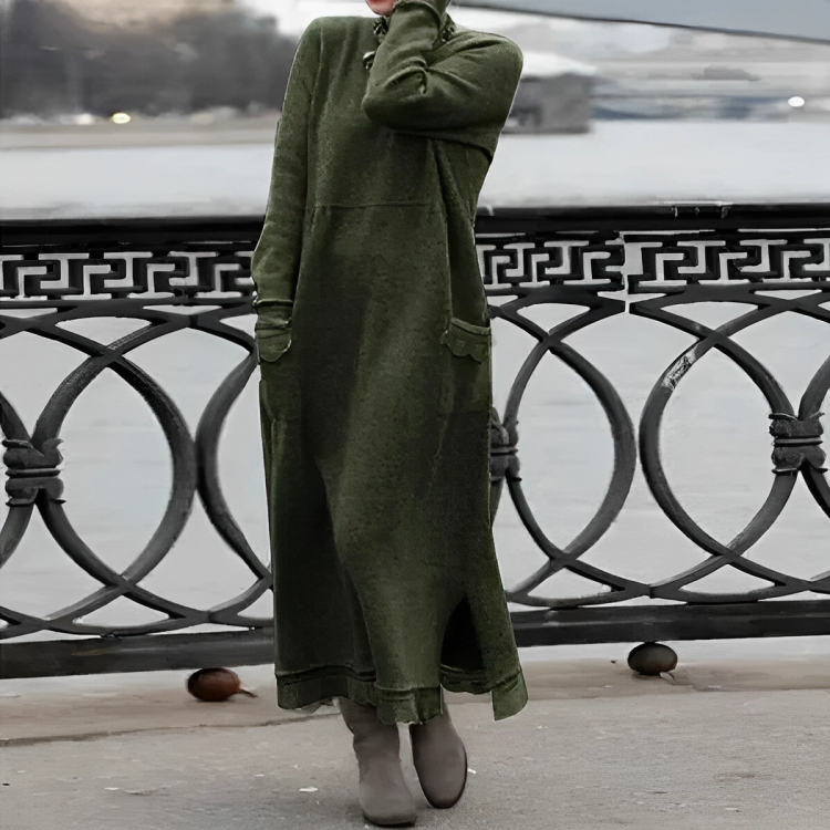 Women's Knitted Maxi Dress for Autumn Weddings in Green