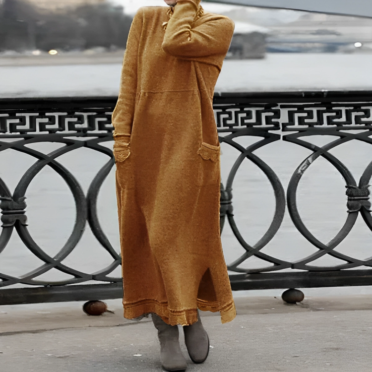 Women's Knitted Maxi Dress for Autumn Weddings in Orange