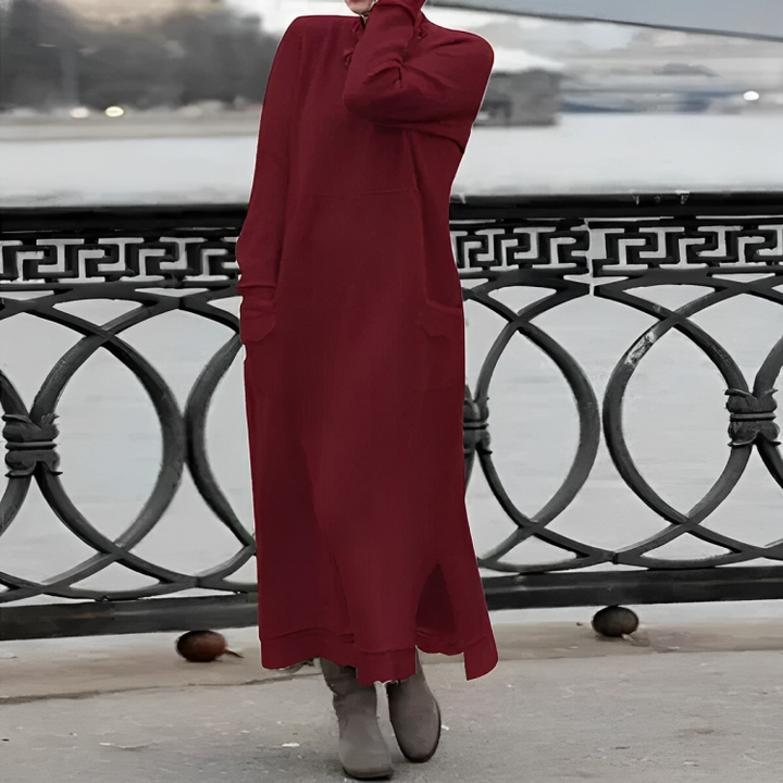 Women's Knitted Maxi Dress for Autumn Weddings in Red